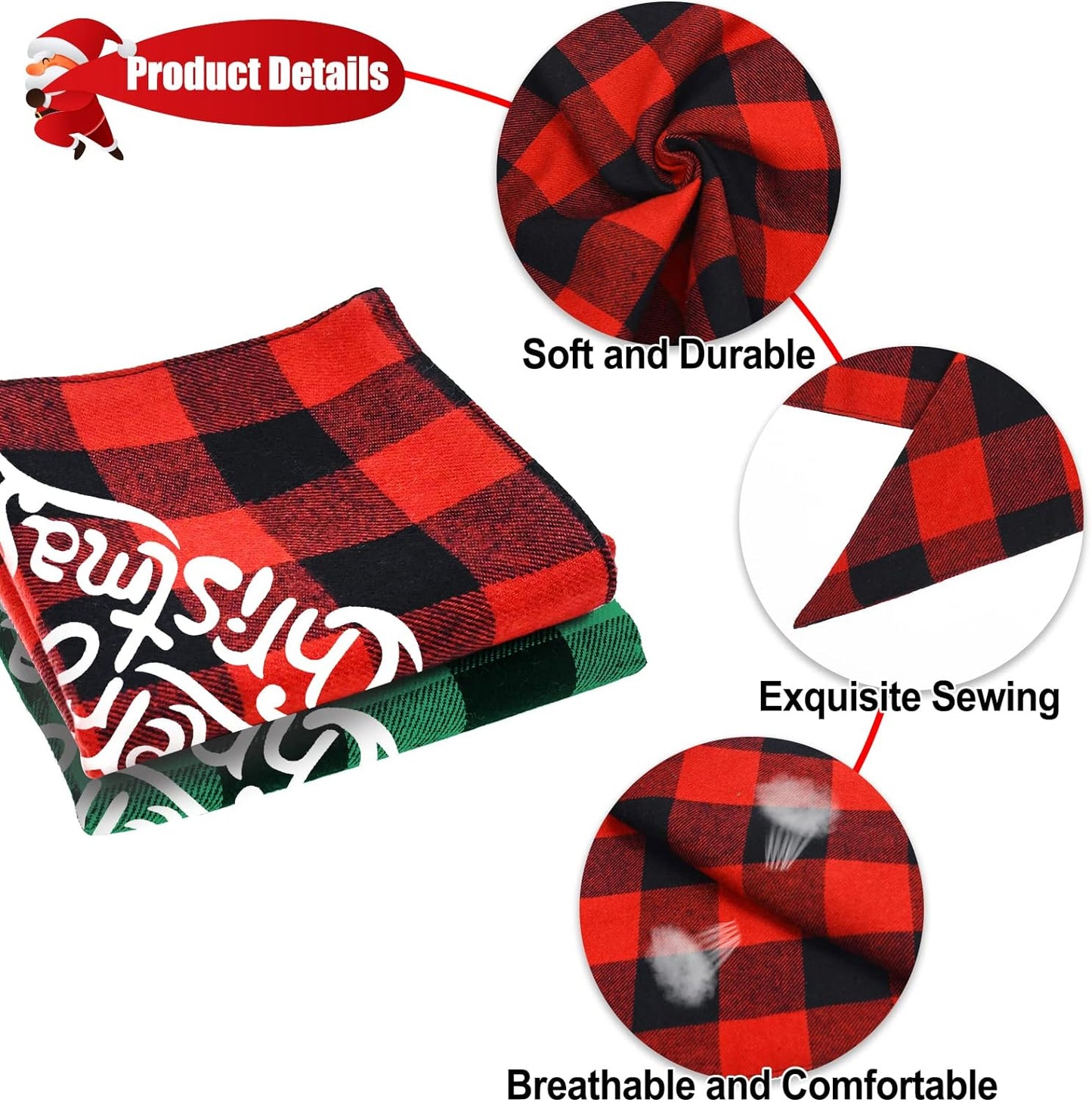 2 Pack Dog Bandana Christmas Classic Buffalo Plaid Pets Scarf Triangle Bibs Kerchief Set Pet Costume Accessories Decoration for Small Medium Large Dogs Cats Pets (Large)